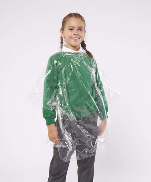 Kids emergency hooded plastic poncho